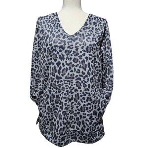 Ellen Tracy Womens Gray Animal Print VNeck Long Sleeve Warm Top Blouse Sweater M